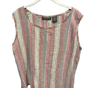 Lemon Grass 100% Cotton Linen Striped Women's Blouse - Pink, Green, and Blue